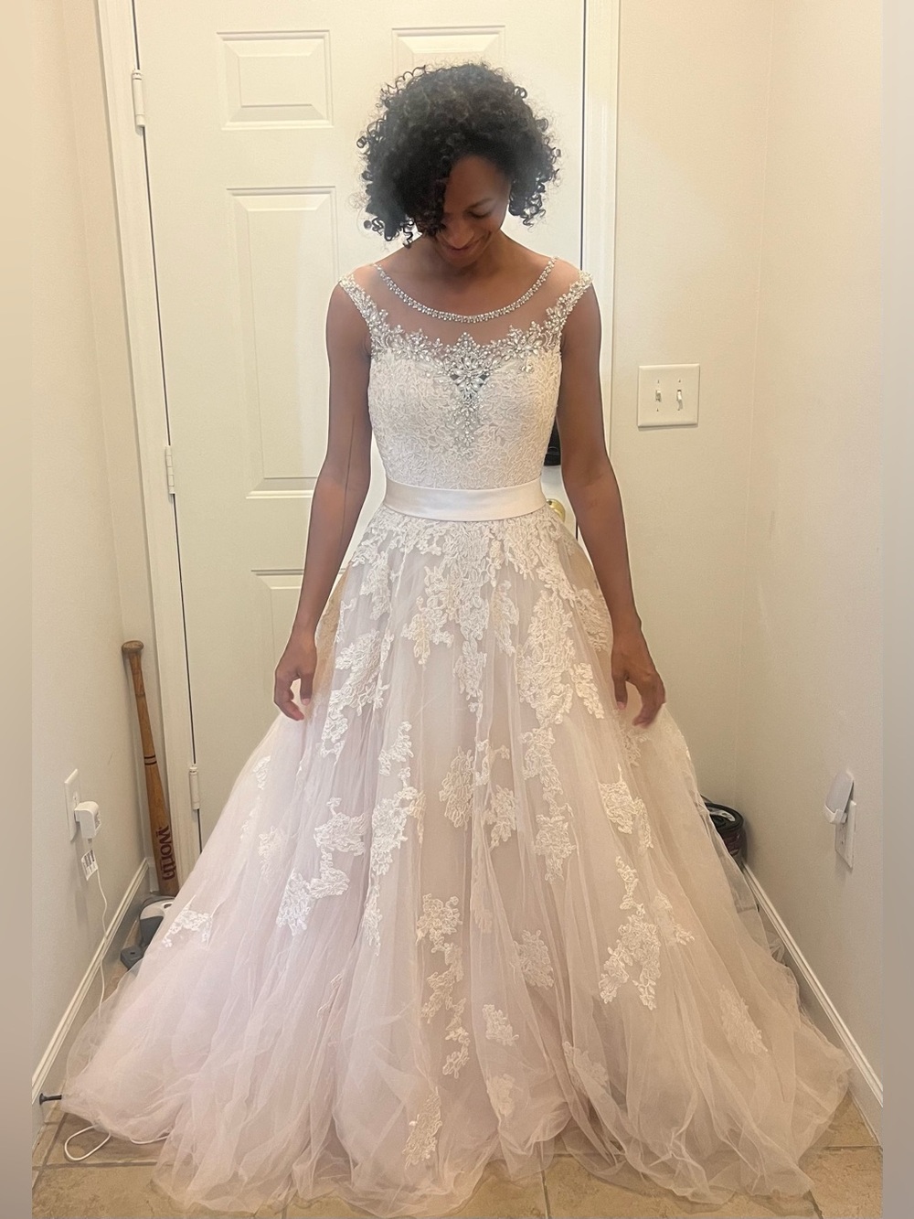 Allure Bridals Beaded Illusion Neck Wedding Dress in Ivory Style 9114 Size 8